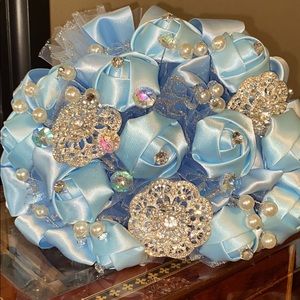 Silk ribbon and rhinestones bouquet and headpiece